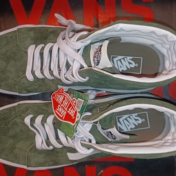 Vans Men's 11 Sk8-Hi Pig Suede Grape Leaf Green/White VN0A4BVT50K - Picture 12 of 14